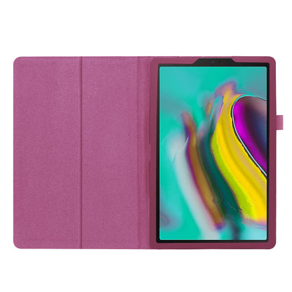 Litchi Texture Leather Case for Samsung Galaxy Tab A 10.1 (2019) Scratch Resistant Dual-fold Stand Flip Tablet Cover with Elastic Strap