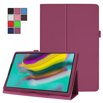 Litchi Texture Leather Case for Samsung Galaxy Tab A 10.1 (2019) Scratch Resistant Dual-fold Stand Flip Tablet Cover with Elastic Strap