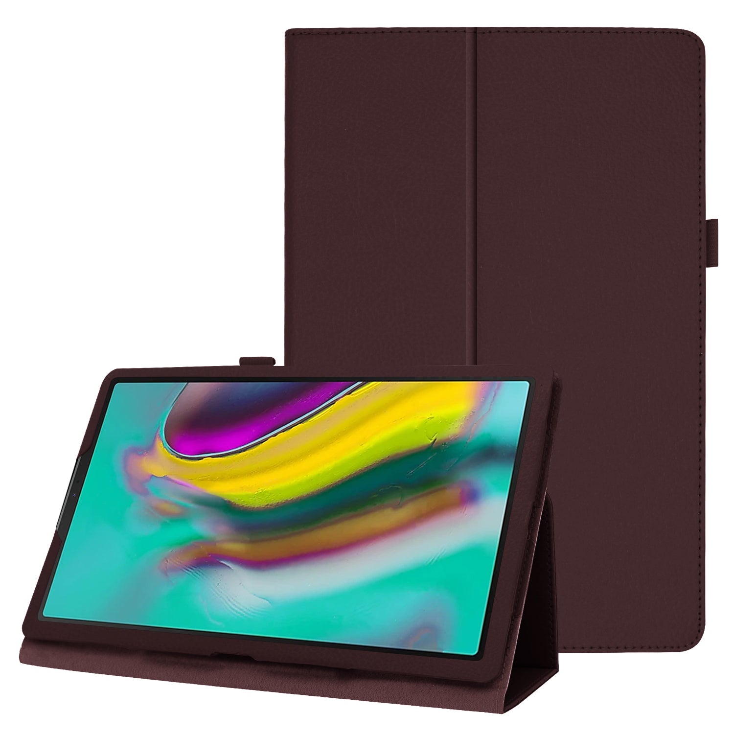Litchi Texture Leather Case for Samsung Galaxy Tab A 10.1 (2019) Scratch Resistant Dual-fold Stand Flip Tablet Cover with Elastic Strap