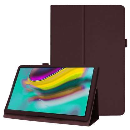 Litchi Texture Leather Case for Samsung Galaxy Tab A 10.1 (2019) Scratch Resistant Dual-fold Stand Flip Tablet Cover with Elastic Strap