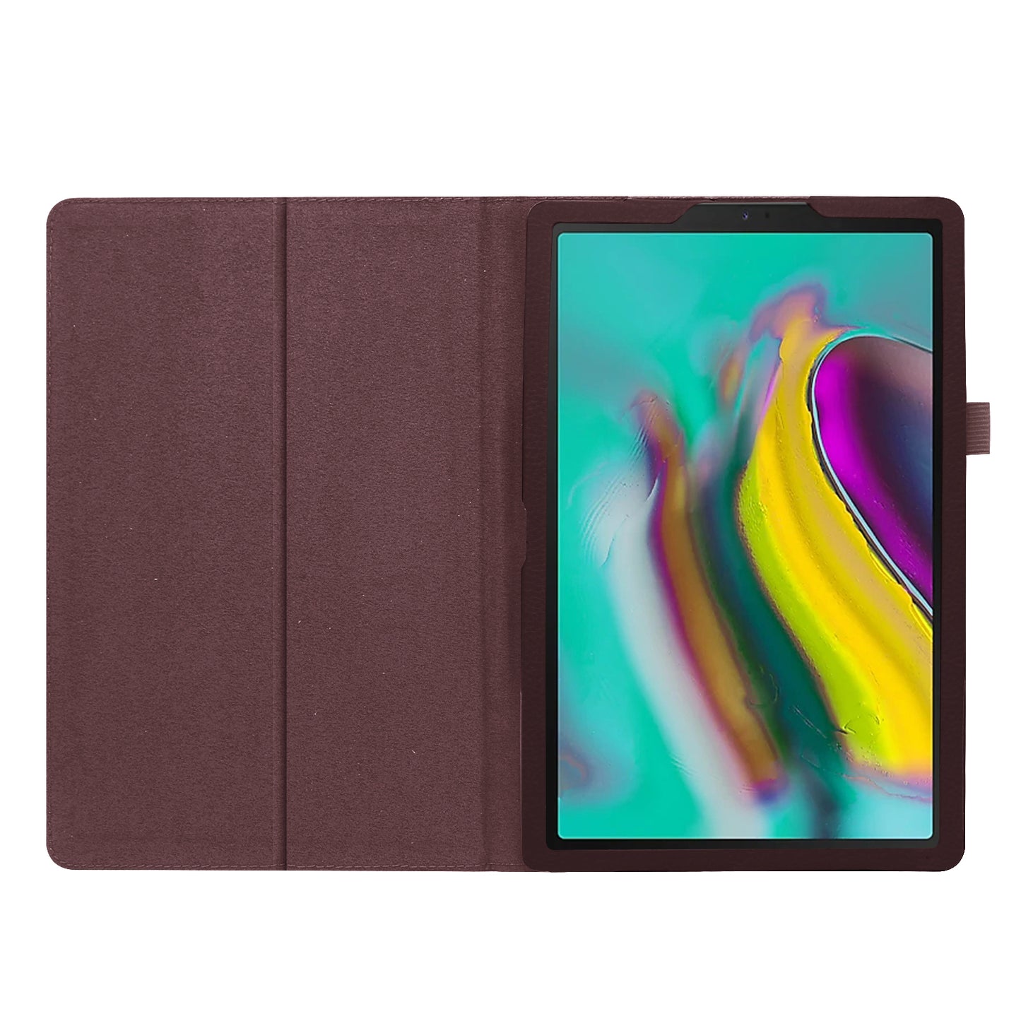 Litchi Texture Leather Case for Samsung Galaxy Tab A 10.1 (2019) Scratch Resistant Dual-fold Stand Flip Tablet Cover with Elastic Strap