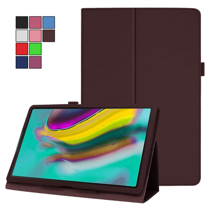 Litchi Texture Leather Case for Samsung Galaxy Tab A 10.1 (2019) Scratch Resistant Dual-fold Stand Flip Tablet Cover with Elastic Strap