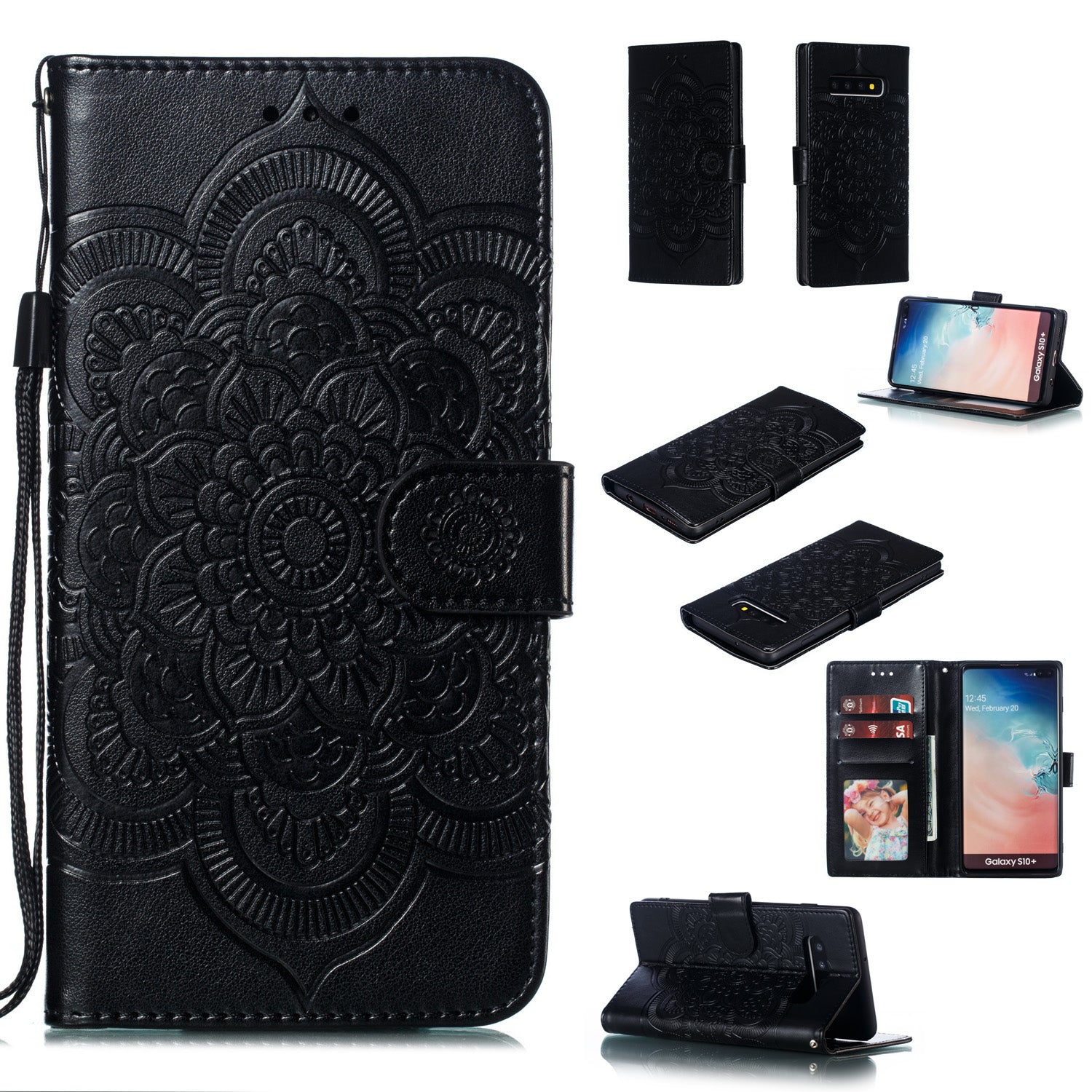 For Samsung Galaxy S10 Plus Imprint Mandala Flower Leather Wallet Case Phone Cover