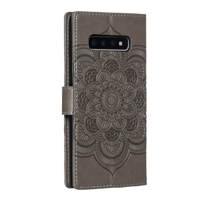 For Samsung Galaxy S10 Plus Imprint Mandala Flower Leather Wallet Case Phone Cover