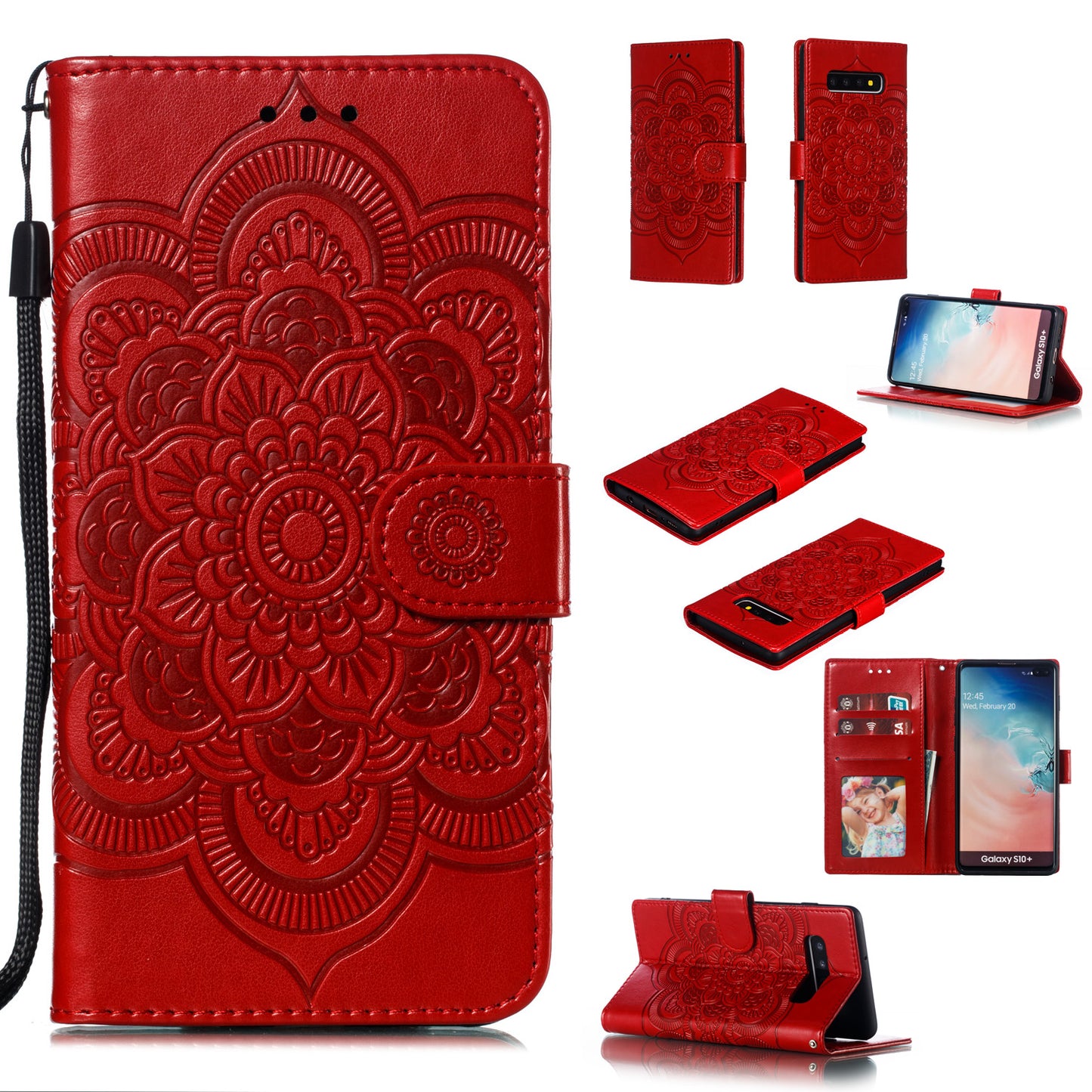 For Samsung Galaxy S10 Plus Imprint Mandala Flower Leather Wallet Case Phone Cover