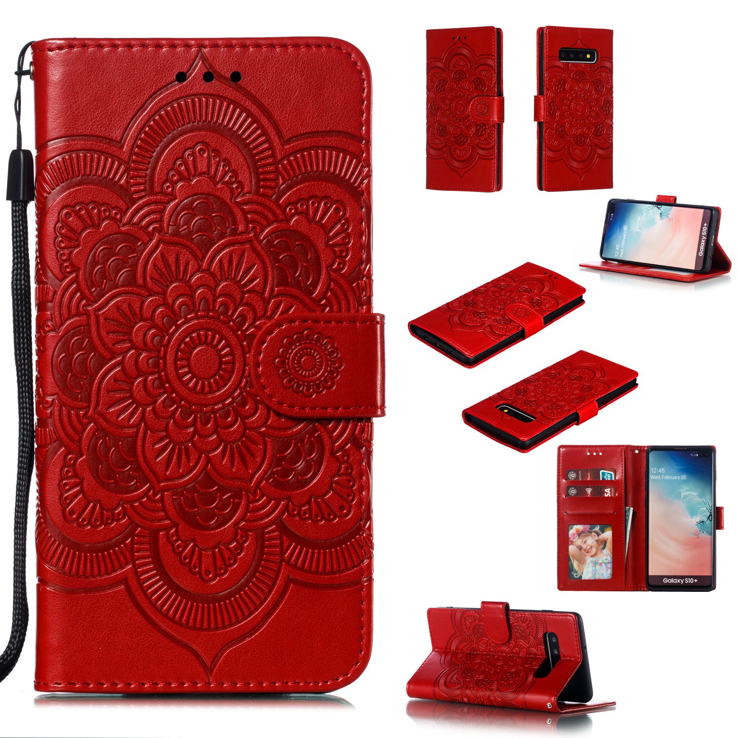 For Samsung Galaxy S10 Plus Imprint Mandala Flower Leather Wallet Case Phone Cover