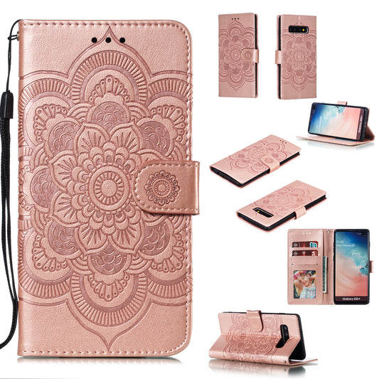For Samsung Galaxy S10 Plus Imprint Mandala Flower Leather Wallet Case Phone Cover