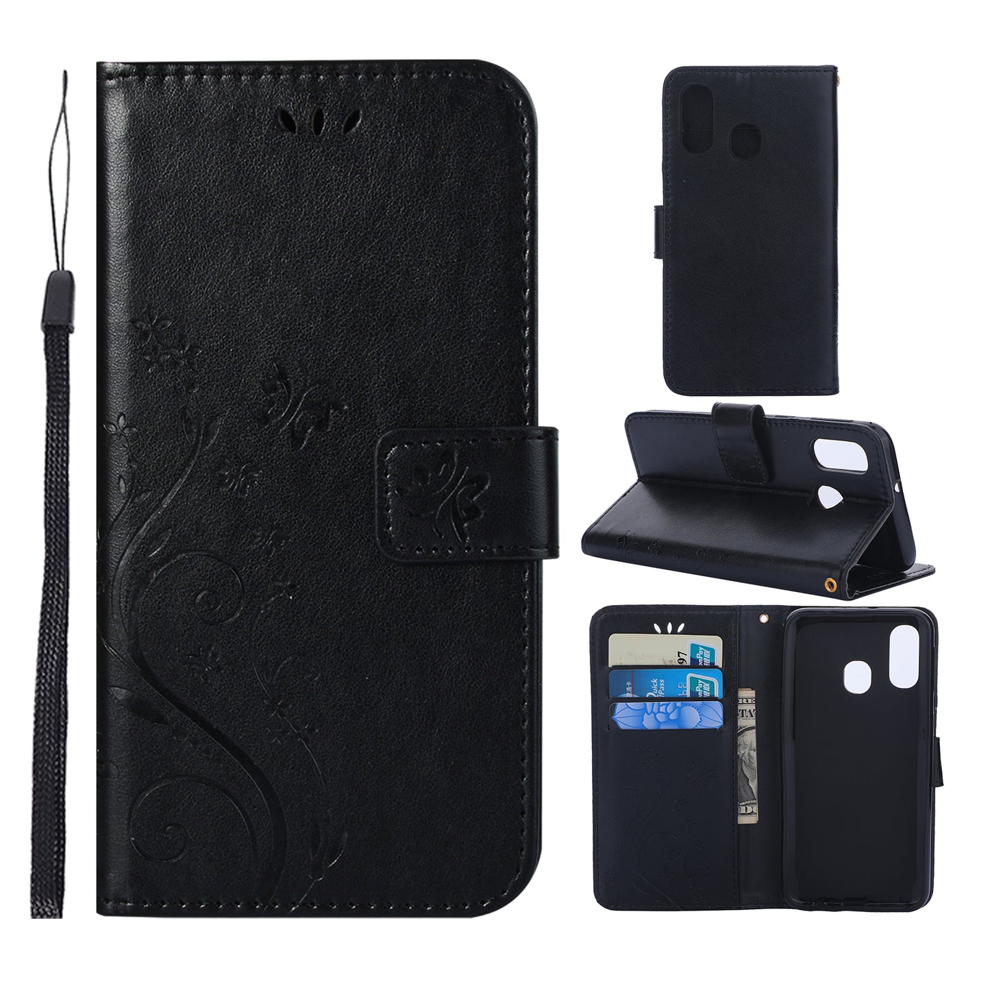 For Samsung Galaxy A40 Imprint Butterfly Flower Leather Wallet Case Cover Phone