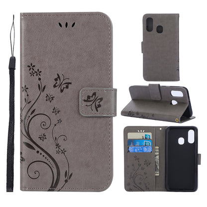 For Samsung Galaxy A40 Imprint Butterfly Flower Leather Wallet Case Cover Phone