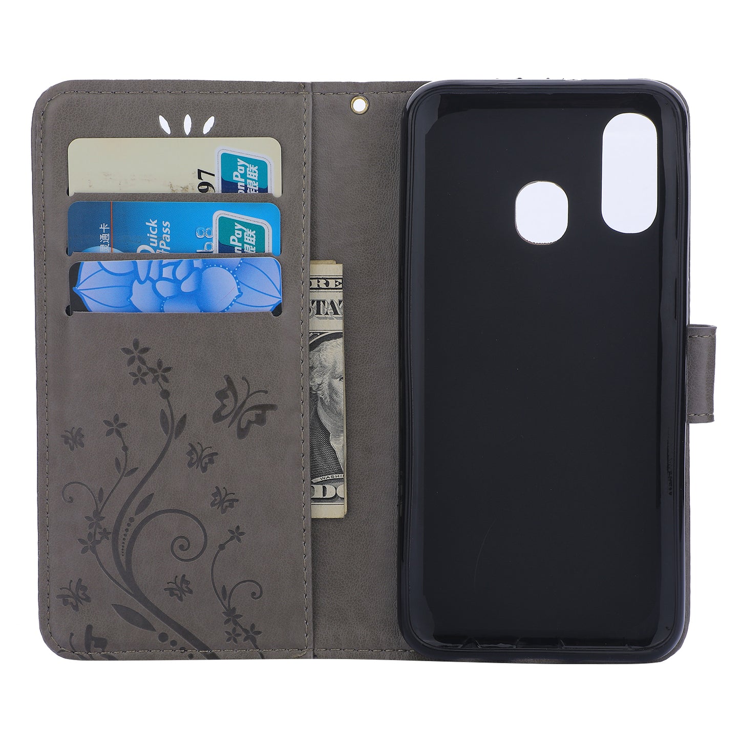 For Samsung Galaxy A40 Imprint Butterfly Flower Leather Wallet Case Cover Phone