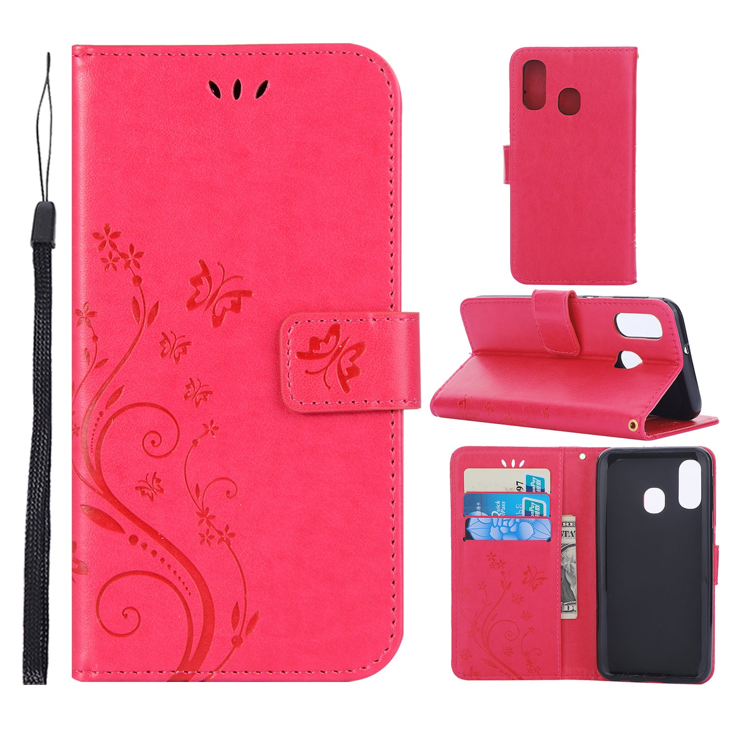 For Samsung Galaxy A40 Imprint Butterfly Flower Leather Wallet Case Cover Phone