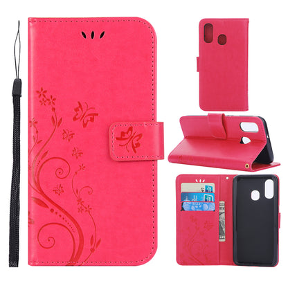 For Samsung Galaxy A40 Imprint Butterfly Flower Leather Wallet Case Cover Phone