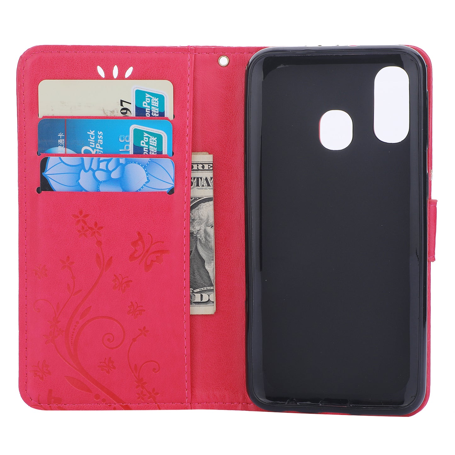 For Samsung Galaxy A40 Imprint Butterfly Flower Leather Wallet Case Cover Phone