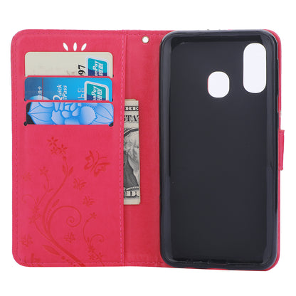 For Samsung Galaxy A40 Imprint Butterfly Flower Leather Wallet Case Cover Phone