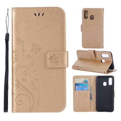 For Samsung Galaxy A40 Imprint Butterfly Flower Leather Wallet Case Cover Phone