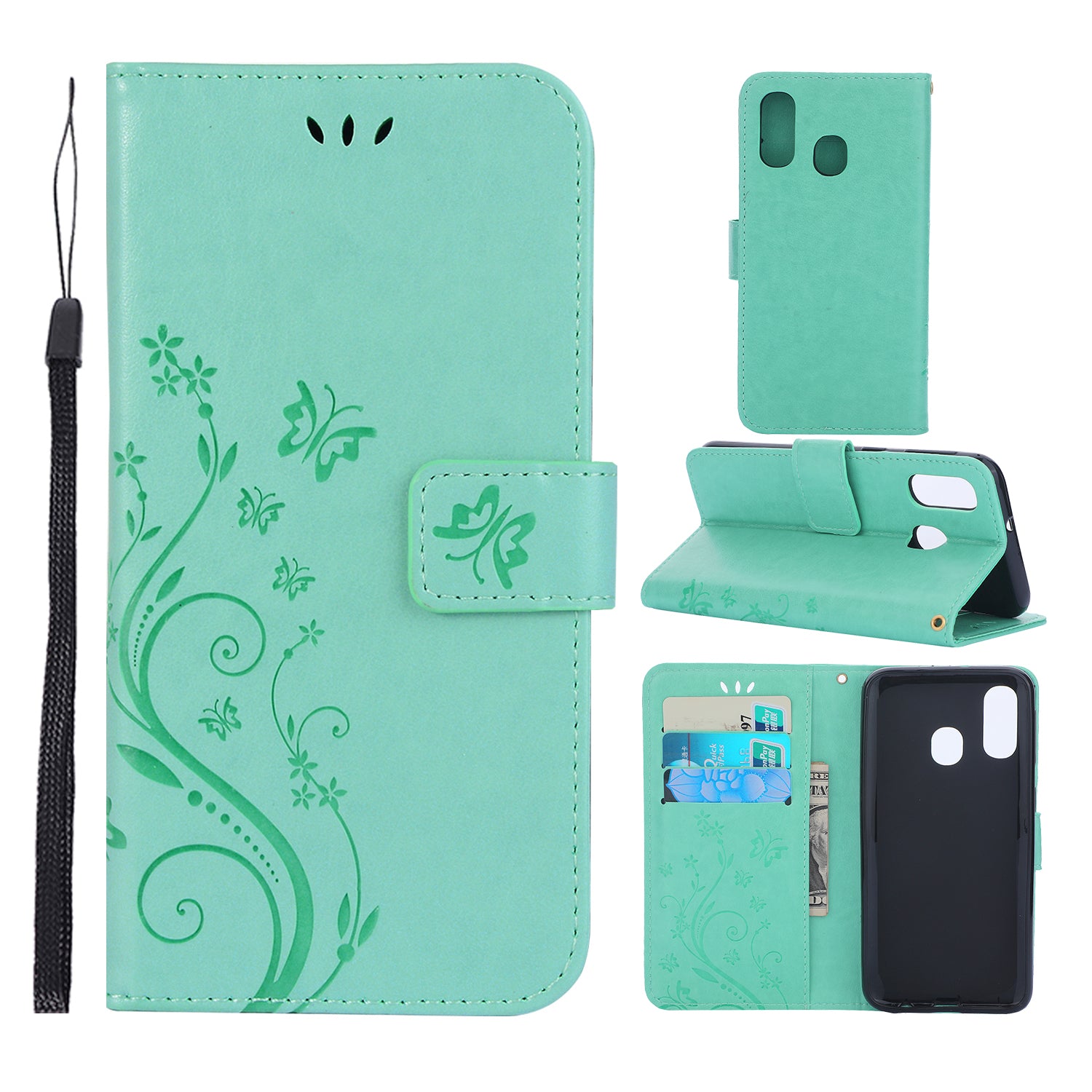 For Samsung Galaxy A40 Imprint Butterfly Flower Leather Wallet Case Cover Phone