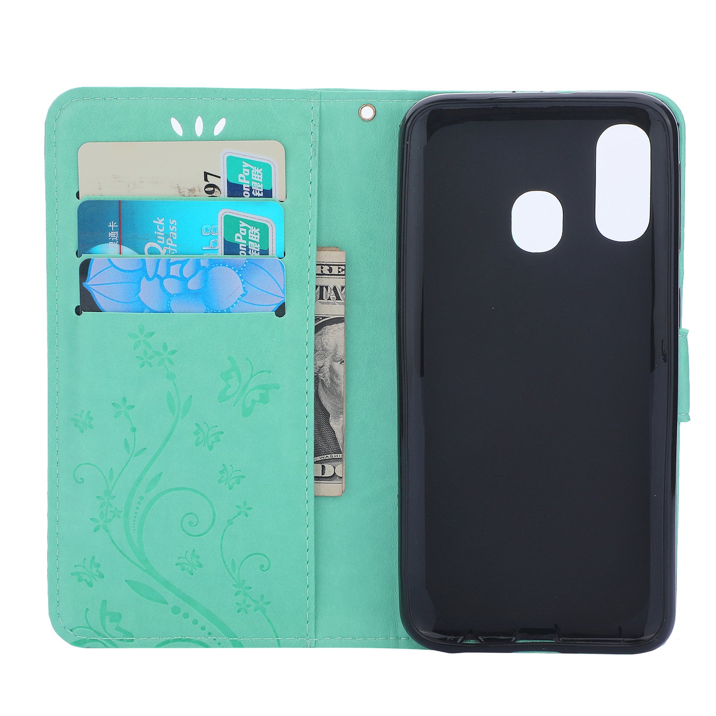 For Samsung Galaxy A40 Imprint Butterfly Flower Leather Wallet Case Cover Phone