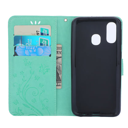 For Samsung Galaxy A40 Imprint Butterfly Flower Leather Wallet Case Cover Phone