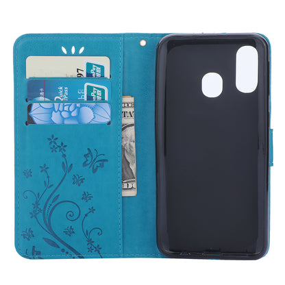 For Samsung Galaxy A40 Imprint Butterfly Flower Leather Wallet Case Cover Phone