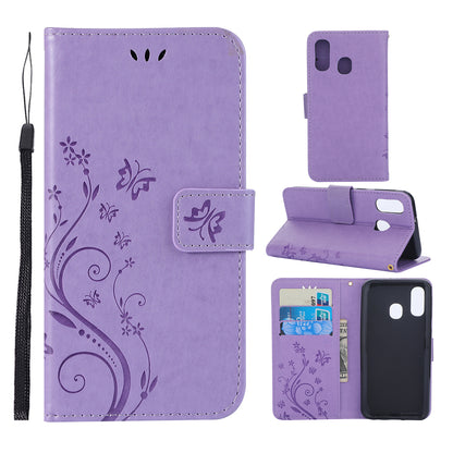 For Samsung Galaxy A40 Imprint Butterfly Flower Leather Wallet Case Cover Phone