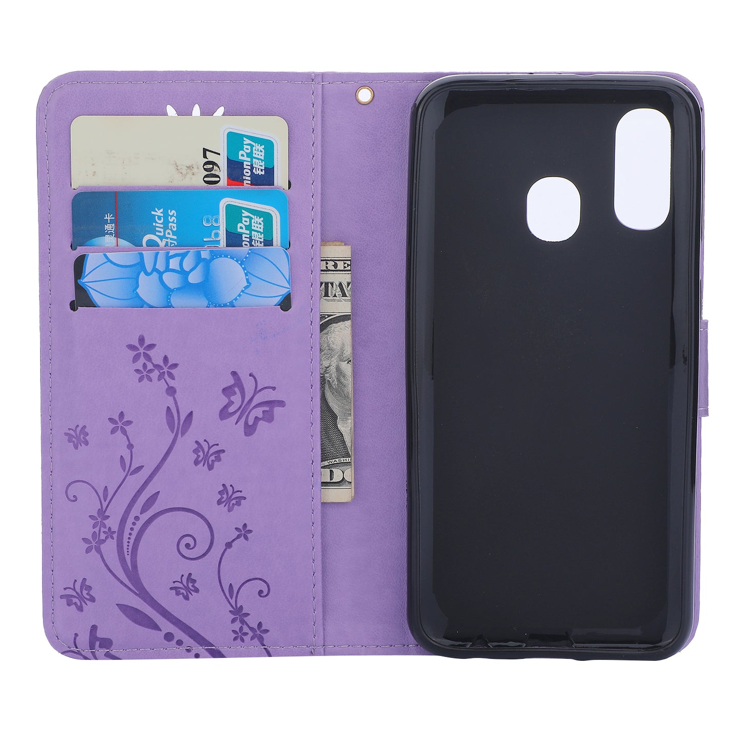 For Samsung Galaxy A40 Imprint Butterfly Flower Leather Wallet Case Cover Phone