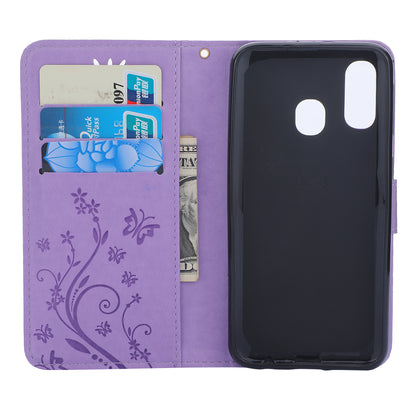 For Samsung Galaxy A40 Imprint Butterfly Flower Leather Wallet Case Cover Phone