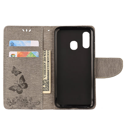 Imprint Butterfly Flower Leather Wallet Cell Phone Case for Samsung Galaxy A40