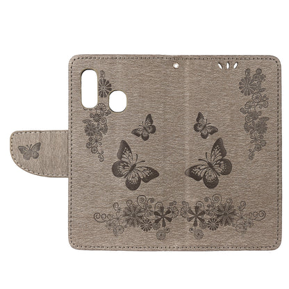 Imprint Butterfly Flower Leather Wallet Cell Phone Case for Samsung Galaxy A40