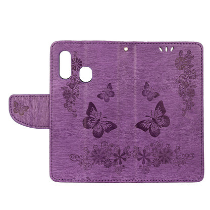Imprint Butterfly Flower Leather Wallet Cell Phone Case for Samsung Galaxy A40