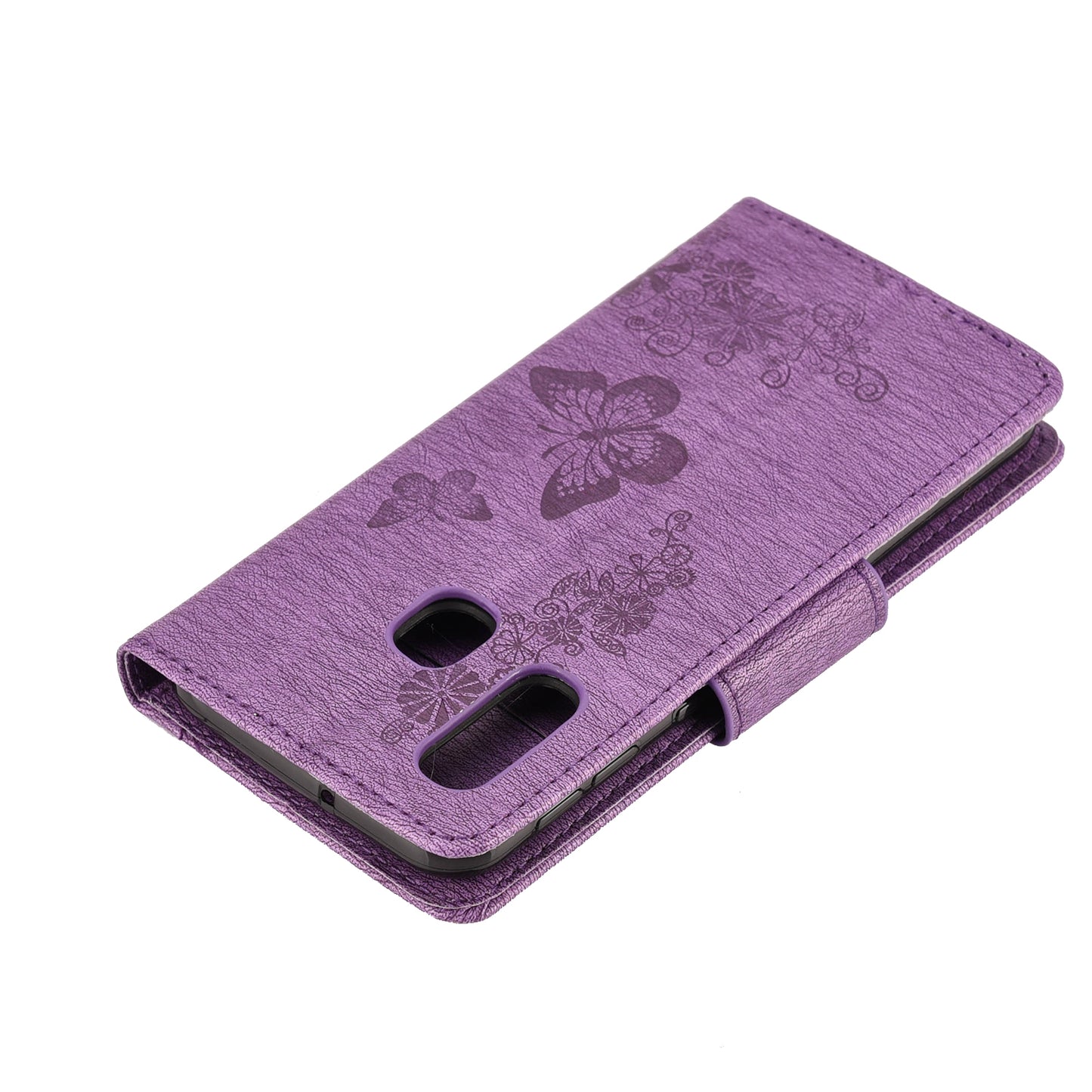 Imprint Butterfly Flower Leather Wallet Cell Phone Case for Samsung Galaxy A40