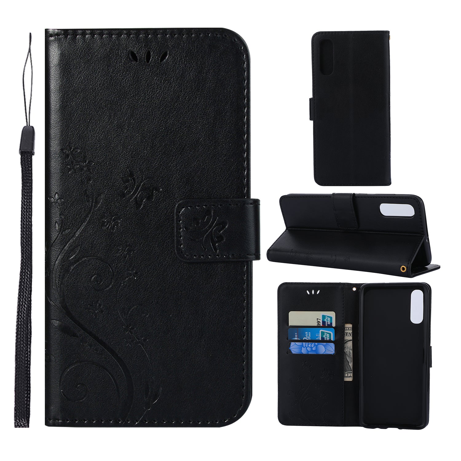 For Samsung Galaxy A70 Imprint Butterfly Flower Leather Wallet Case Cover Phone