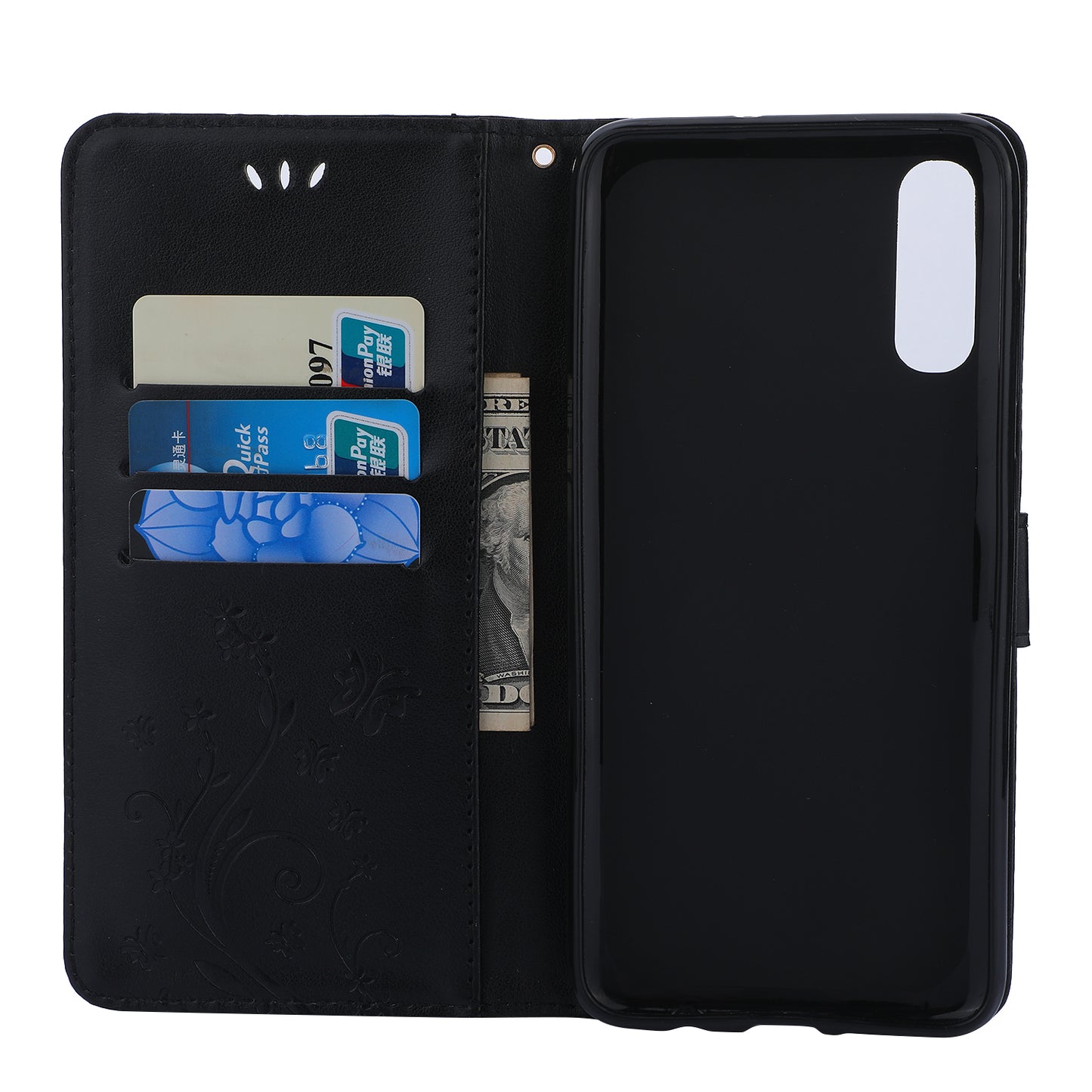 For Samsung Galaxy A70 Imprint Butterfly Flower Leather Wallet Case Cover Phone