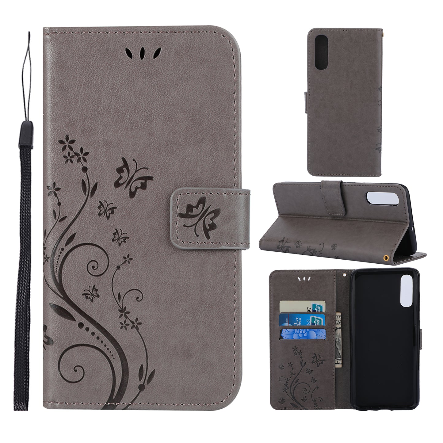 For Samsung Galaxy A70 Imprint Butterfly Flower Leather Wallet Case Cover Phone
