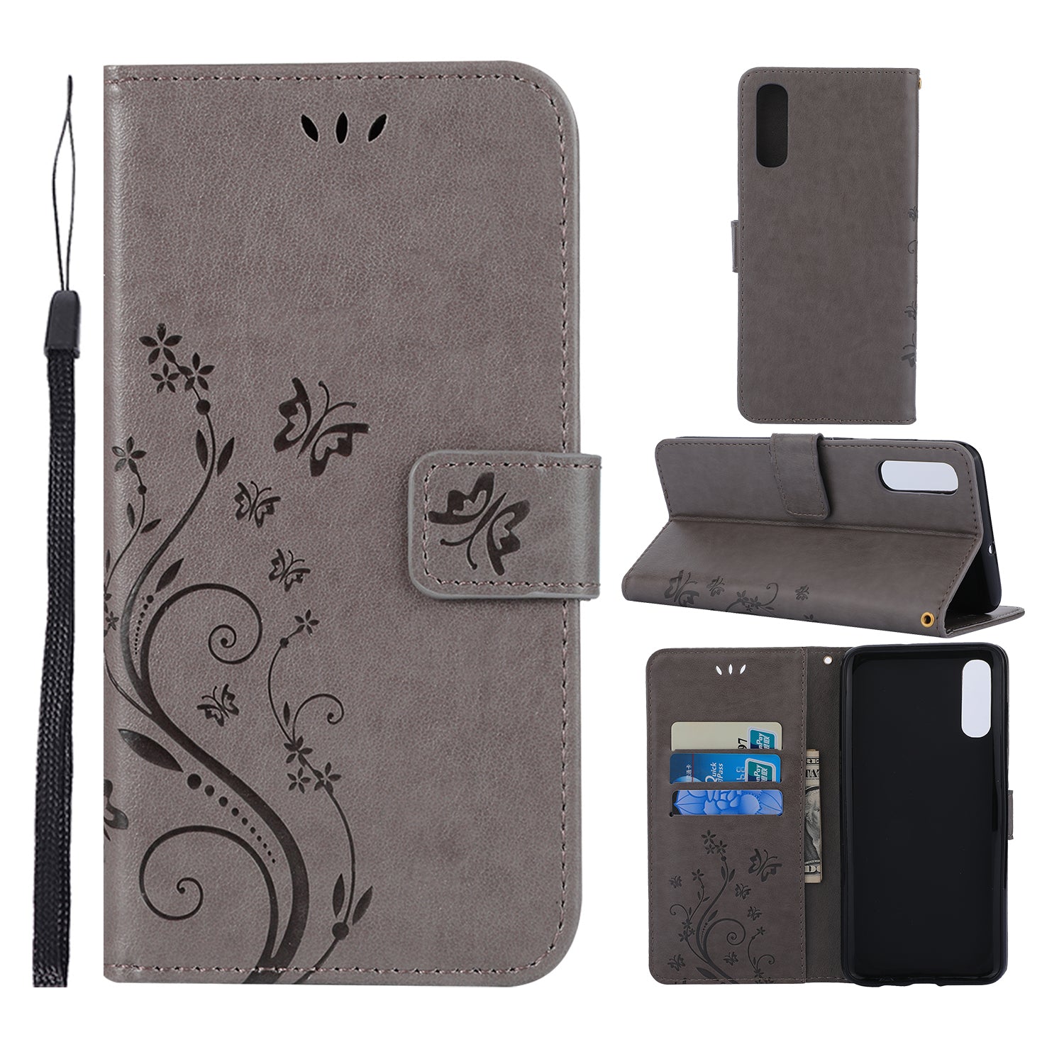 For Samsung Galaxy A70 Imprint Butterfly Flower Leather Wallet Case Cover Phone
