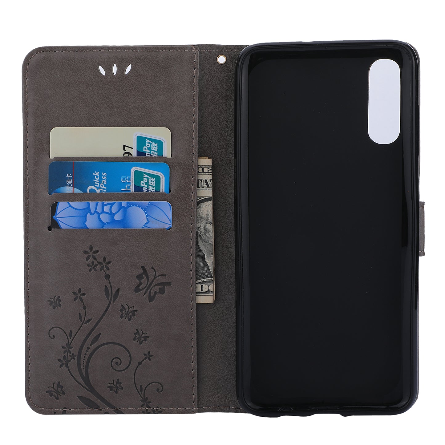For Samsung Galaxy A70 Imprint Butterfly Flower Leather Wallet Case Cover Phone