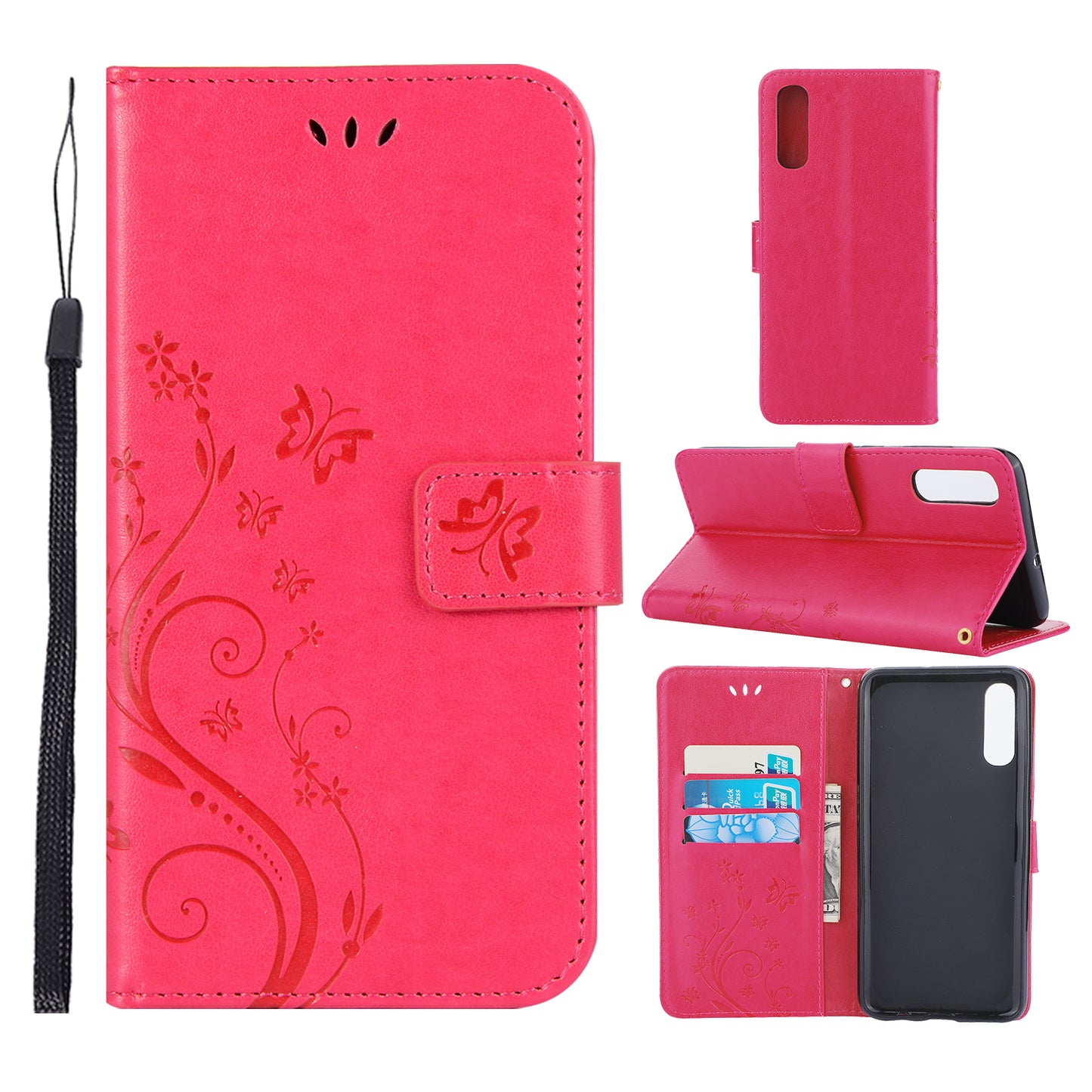 For Samsung Galaxy A70 Imprint Butterfly Flower Leather Wallet Case Cover Phone