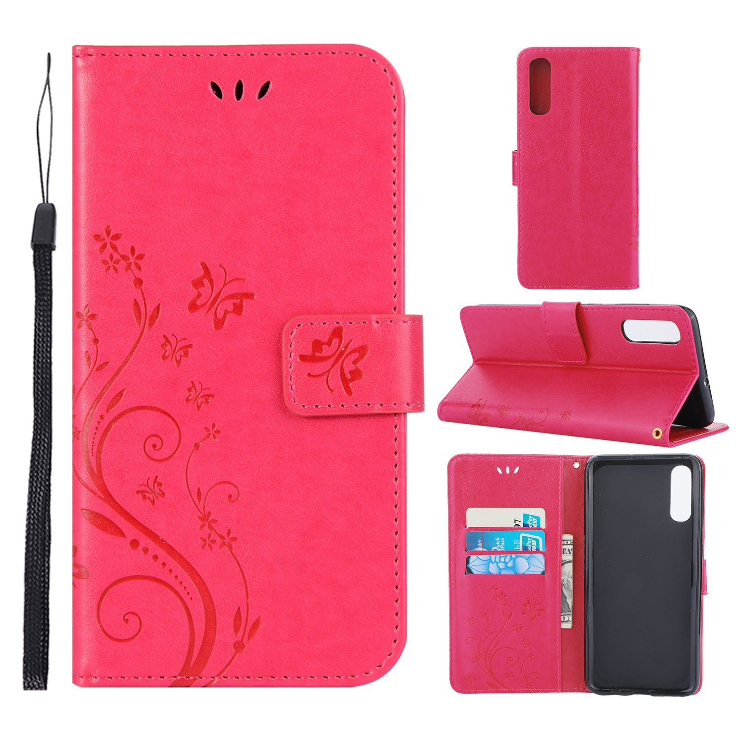 For Samsung Galaxy A70 Imprint Butterfly Flower Leather Wallet Case Cover Phone
