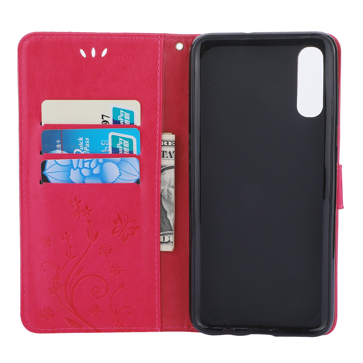 For Samsung Galaxy A70 Imprint Butterfly Flower Leather Wallet Case Cover Phone