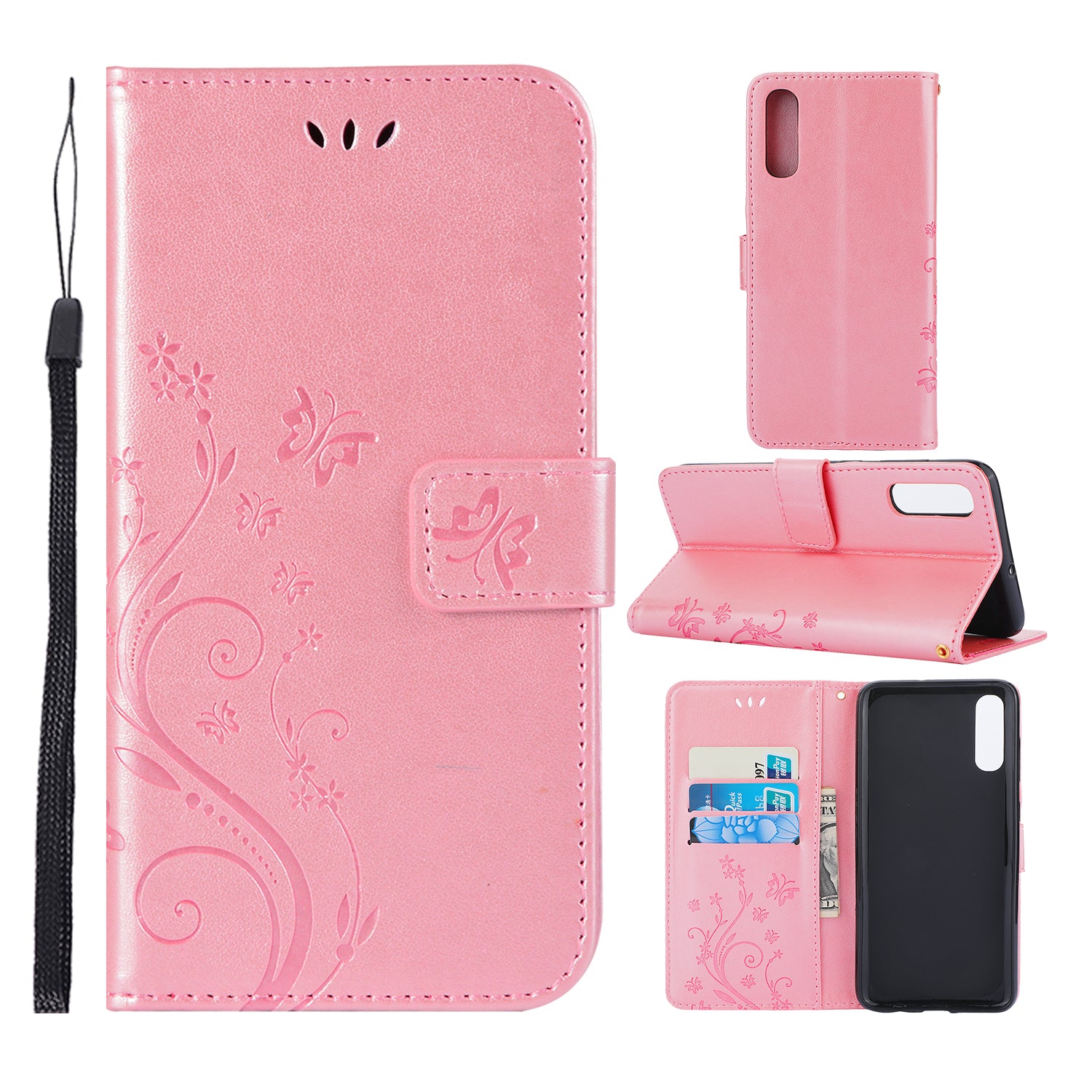 For Samsung Galaxy A70 Imprint Butterfly Flower Leather Wallet Case Cover Phone