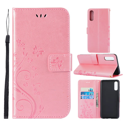 For Samsung Galaxy A70 Imprint Butterfly Flower Leather Wallet Case Cover Phone