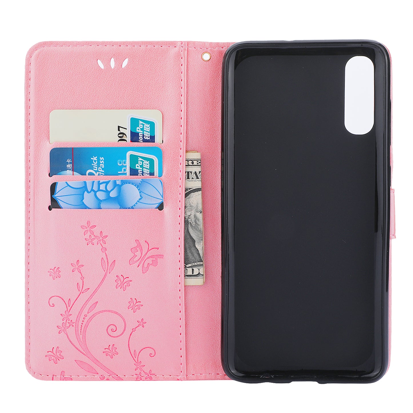 For Samsung Galaxy A70 Imprint Butterfly Flower Leather Wallet Case Cover Phone