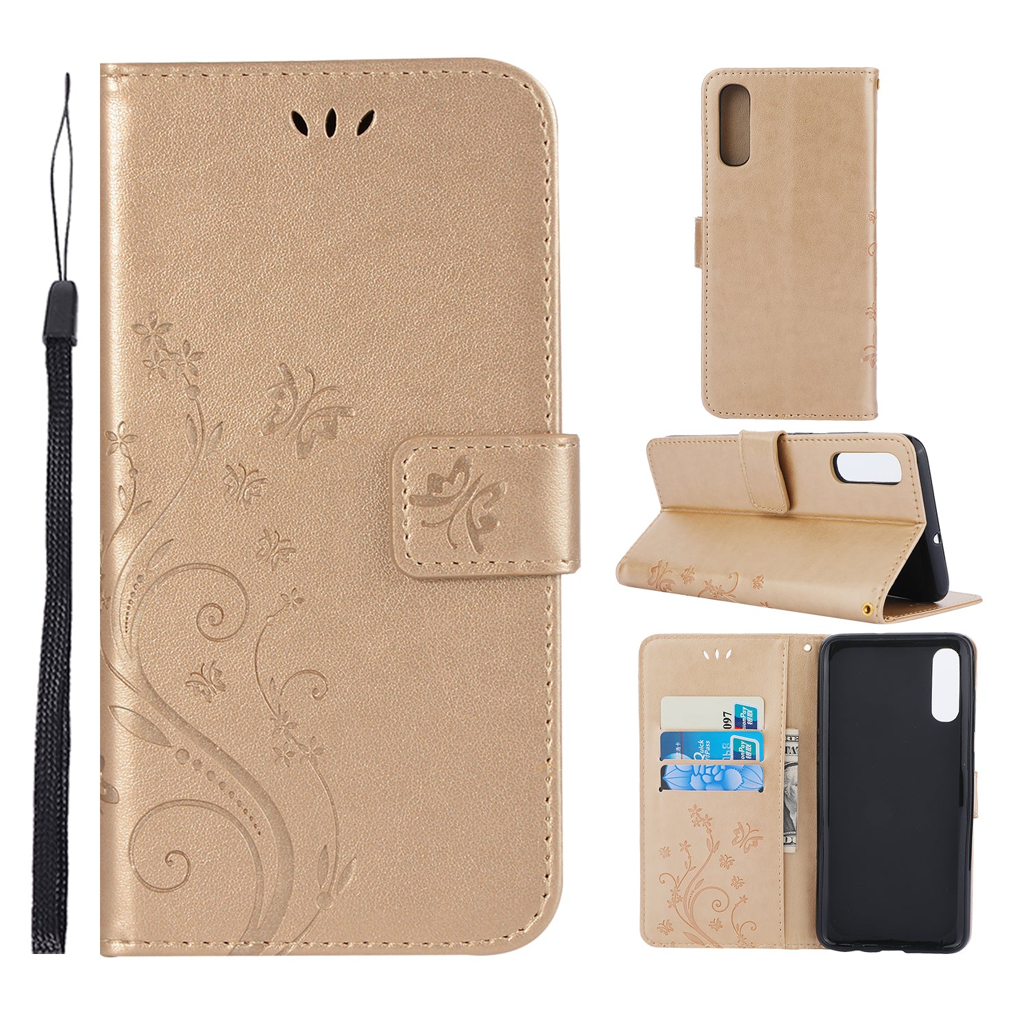 For Samsung Galaxy A70 Imprint Butterfly Flower Leather Wallet Case Cover Phone