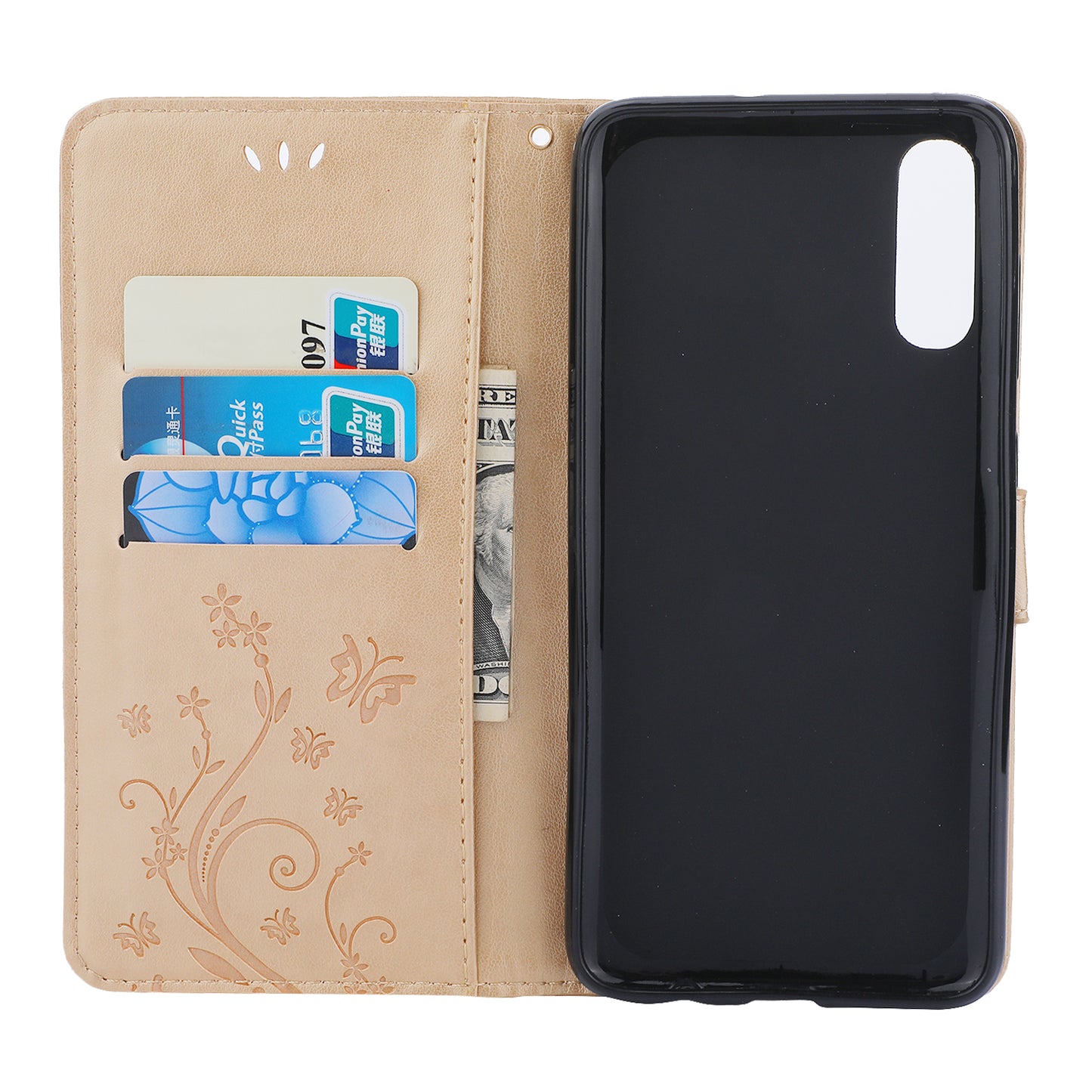 For Samsung Galaxy A70 Imprint Butterfly Flower Leather Wallet Case Cover Phone