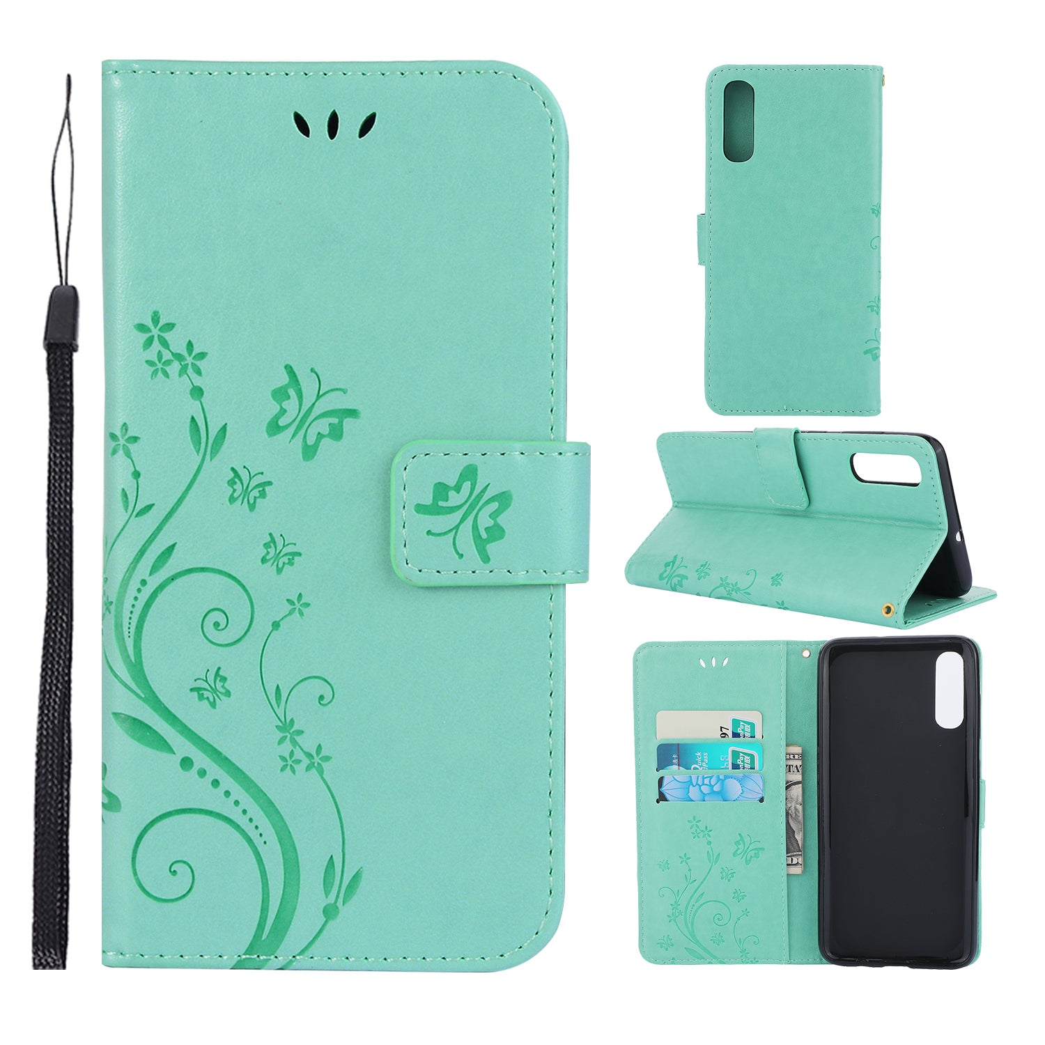 For Samsung Galaxy A70 Imprint Butterfly Flower Leather Wallet Case Cover Phone