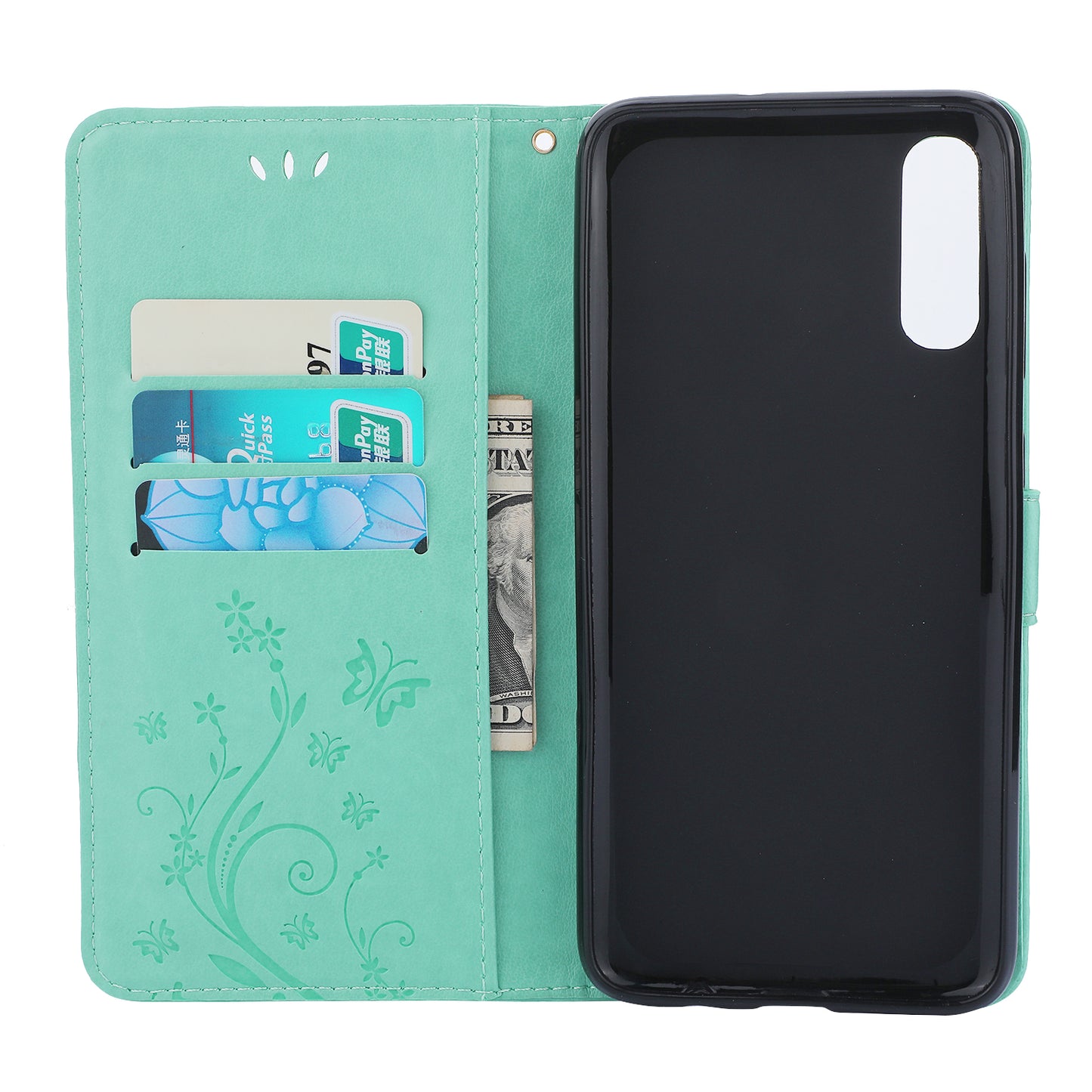 For Samsung Galaxy A70 Imprint Butterfly Flower Leather Wallet Case Cover Phone