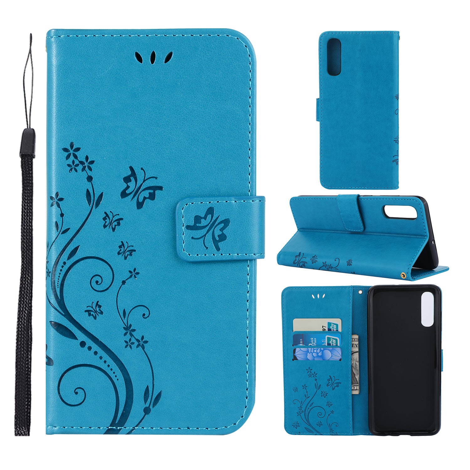 For Samsung Galaxy A70 Imprint Butterfly Flower Leather Wallet Case Cover Phone
