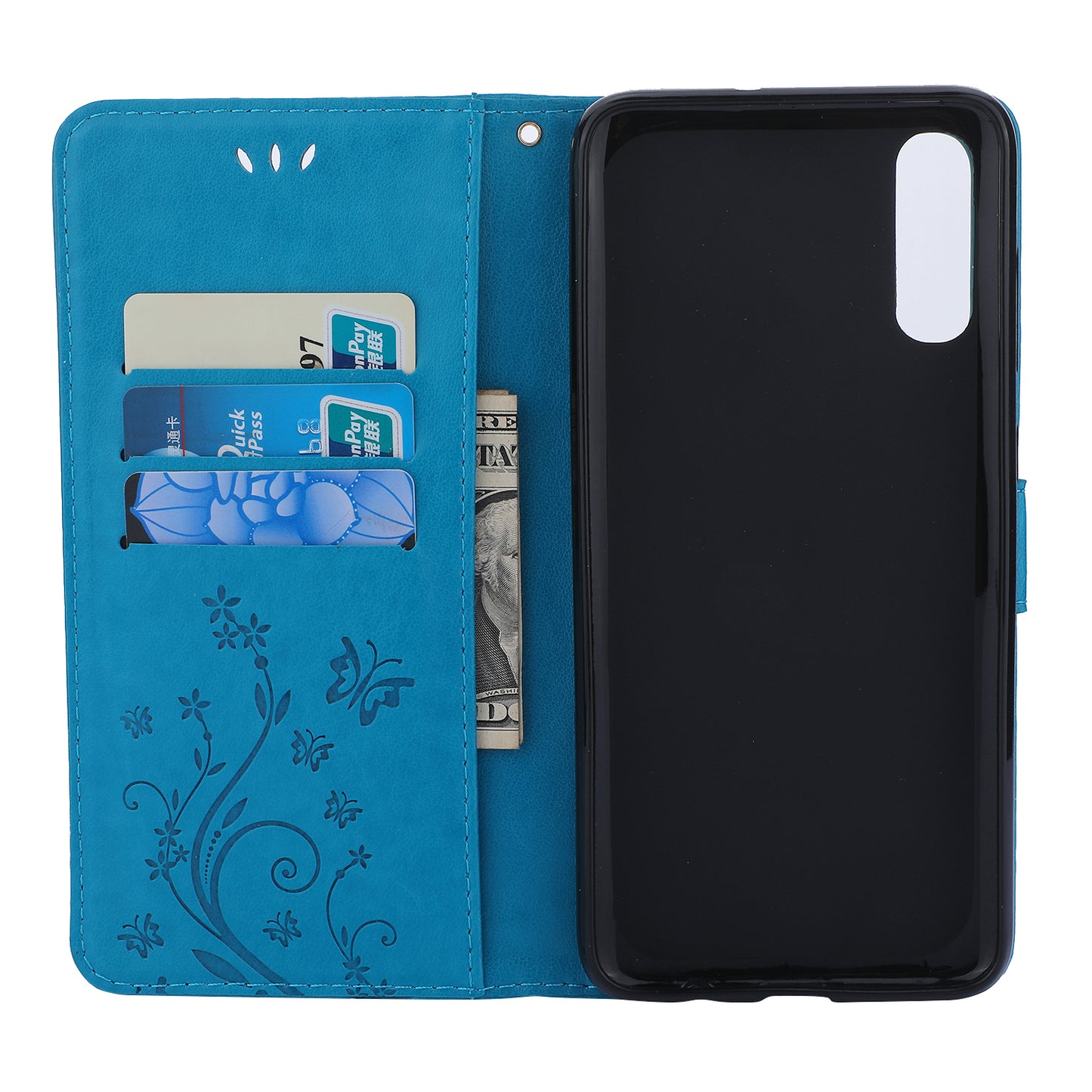 For Samsung Galaxy A70 Imprint Butterfly Flower Leather Wallet Case Cover Phone