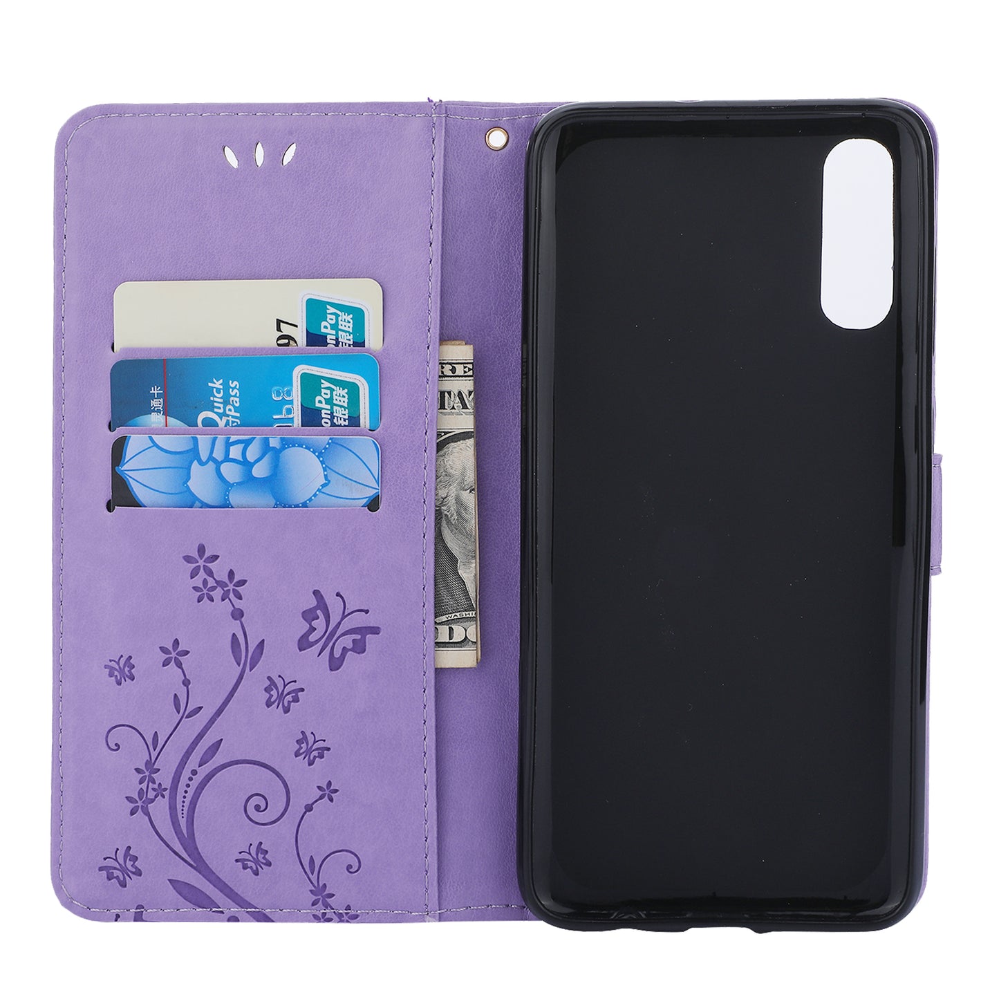 For Samsung Galaxy A70 Imprint Butterfly Flower Leather Wallet Case Cover Phone