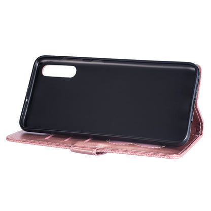 Glitter Powder Zippered Stand Leather Wallet Case with Strap for Samsung Galaxy A70