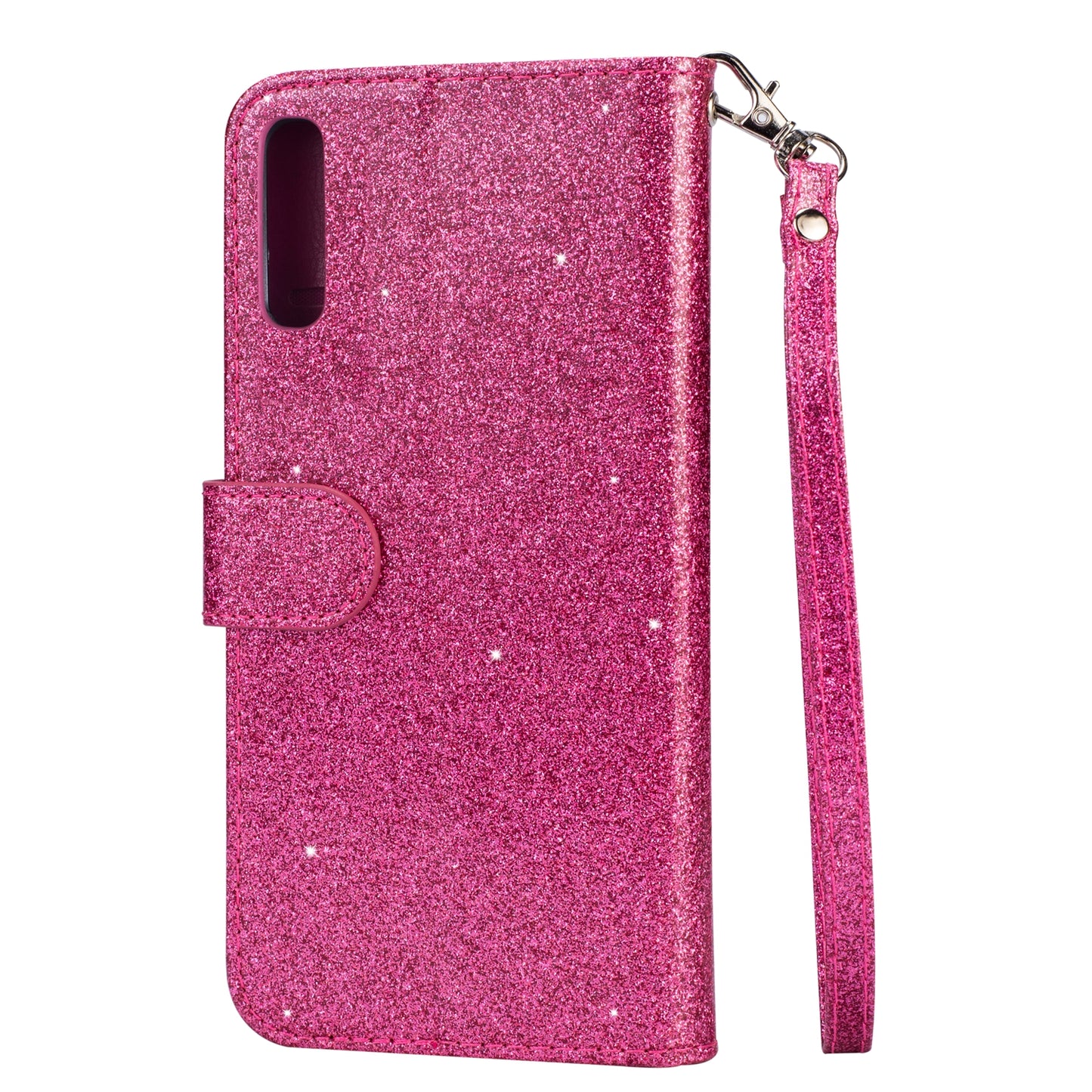 Glitter Powder Zippered Stand Leather Wallet Case with Strap for Samsung Galaxy A70